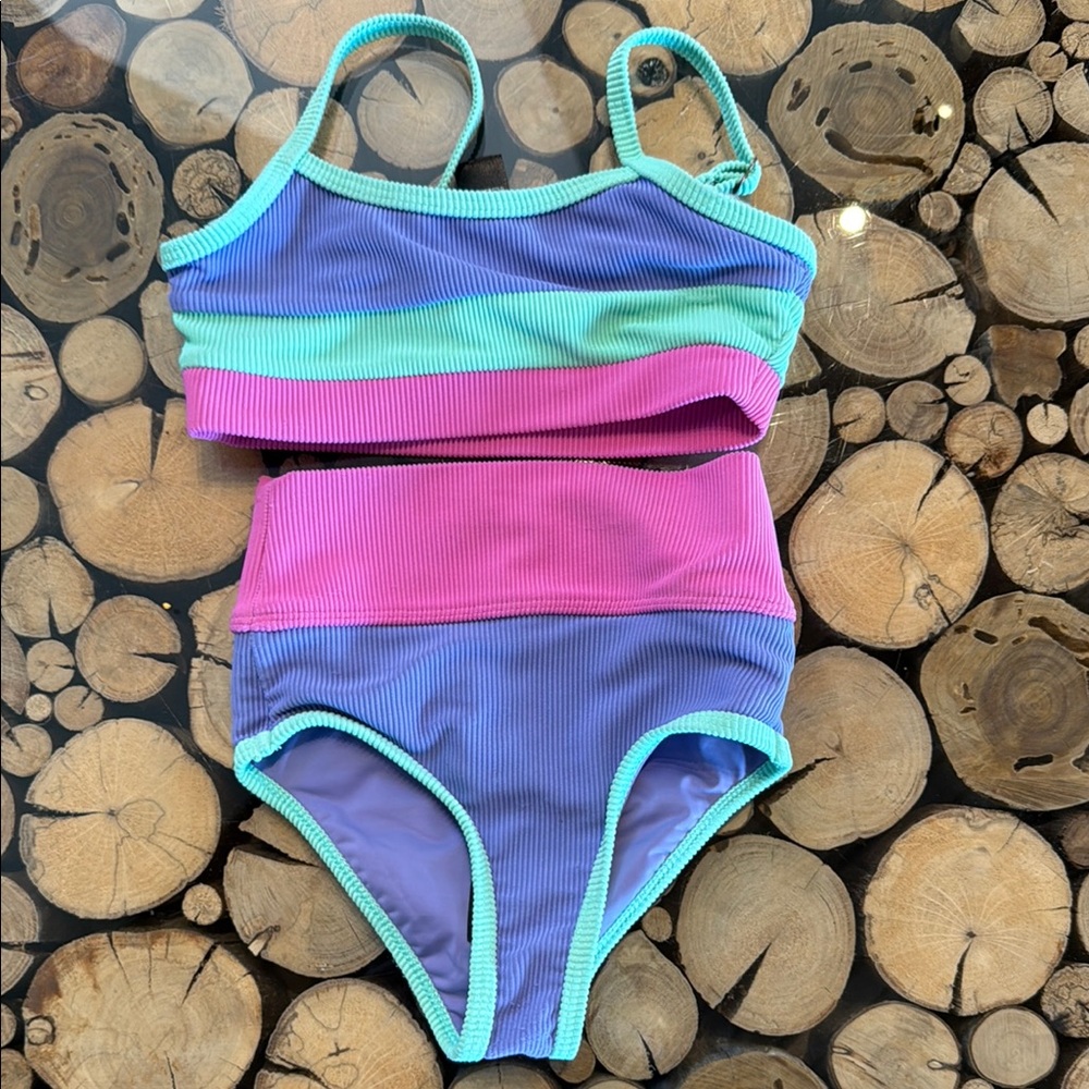 Beach Riot Kids Swim Bikini - Blue, Pink, Green